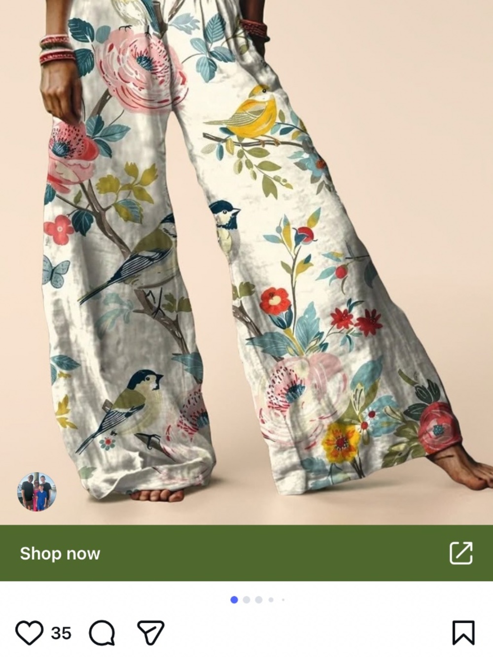 Bohemian Women's Pants - White Lemon Hummingbird - Picture 3 of 3